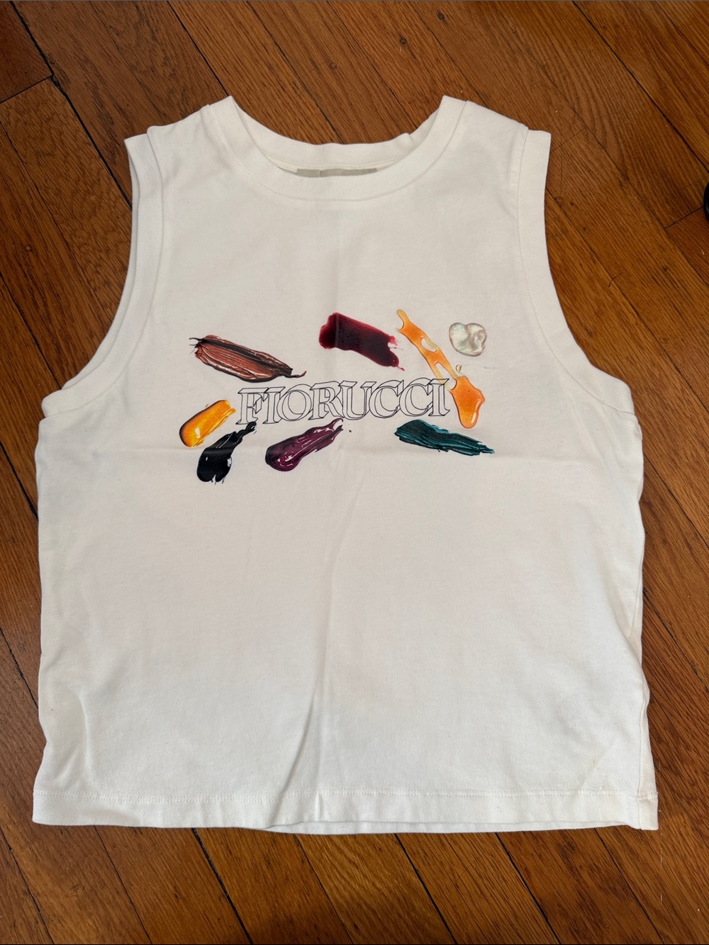 NWOT White Sleeveless Paint-Print Tank - XL but runs small